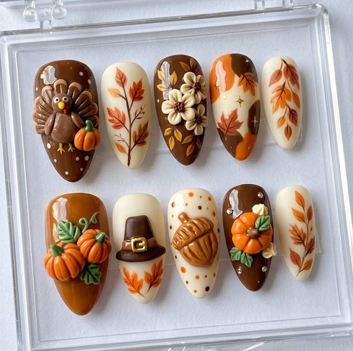 Thanksgiving Turkey, Pumpkin and 3D Harvest Press On Nail Set