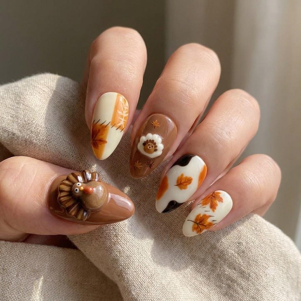 Thanksgiving Turkey, Pumpkin Pie & Autumn Leaf Nail Set