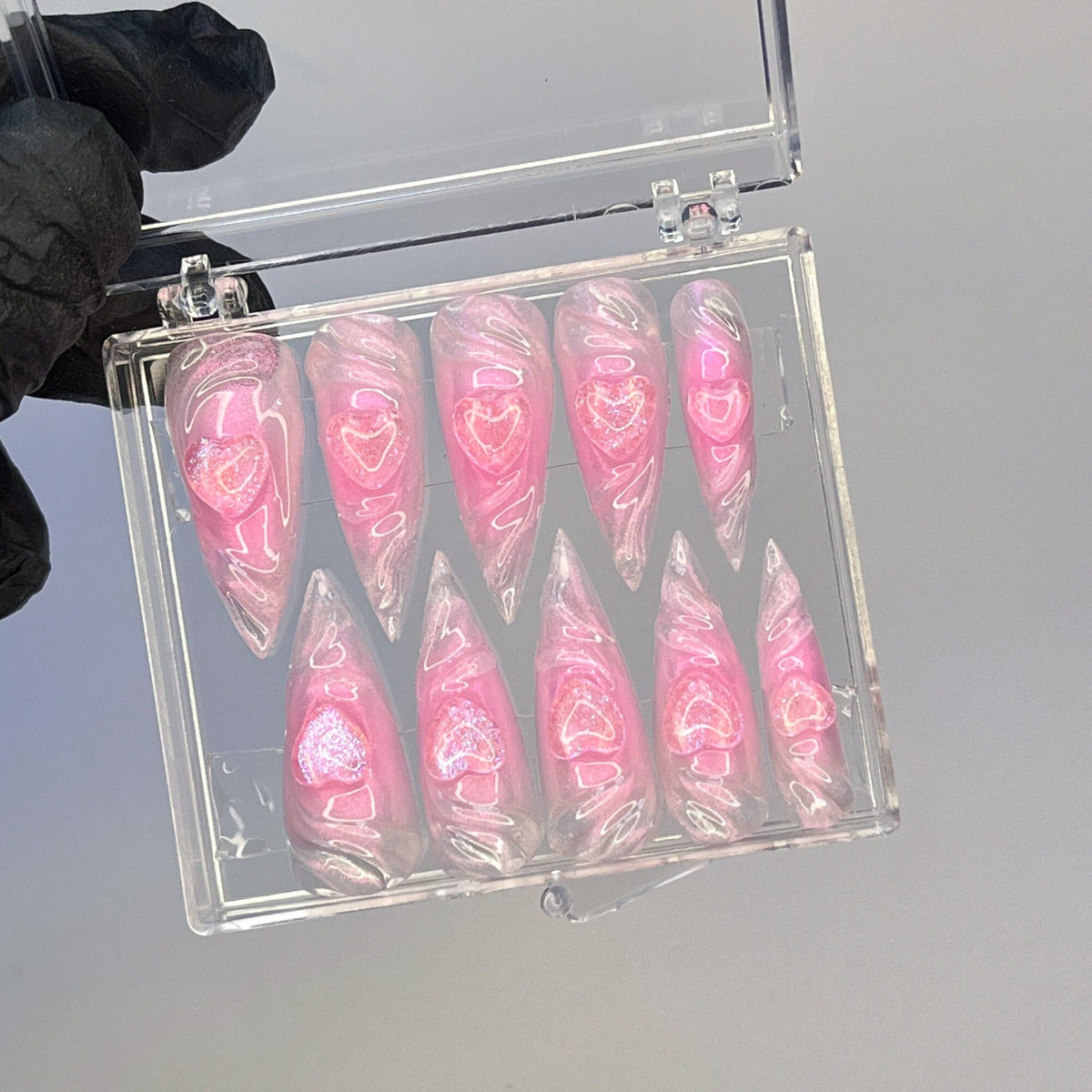 Translucent Pink Heart Press-On Nail Set