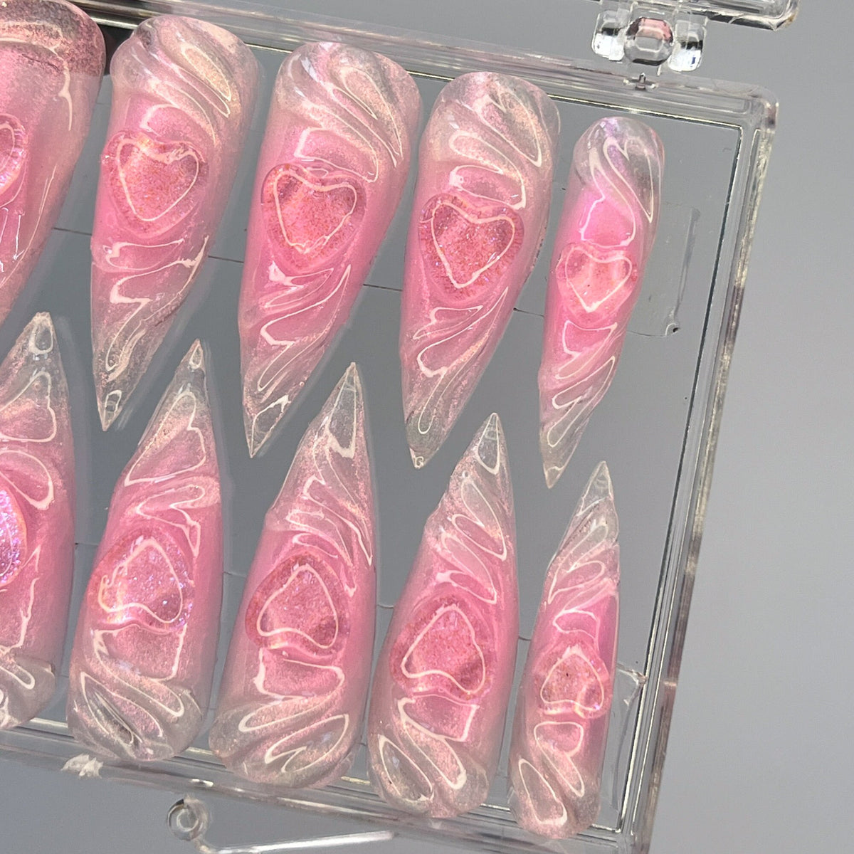 Translucent Pink Heart Press-On Nail Set