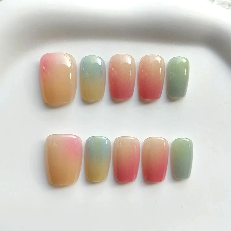 Translucent Rainbow Gradient Press On Nails