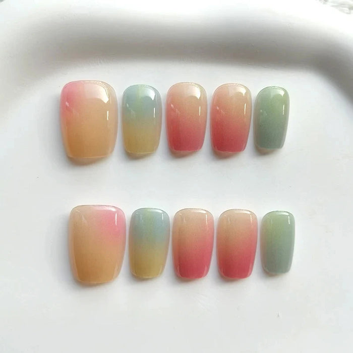 Translucent Rainbow Gradient Press On Nails