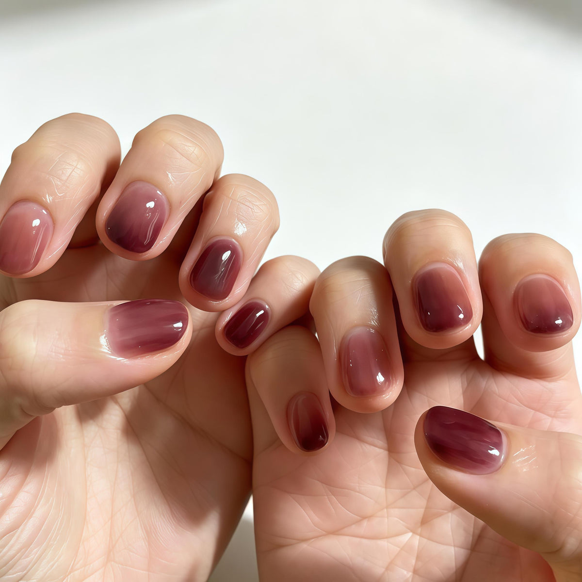 Translucent Wine Red Ombre Press On Nail Set