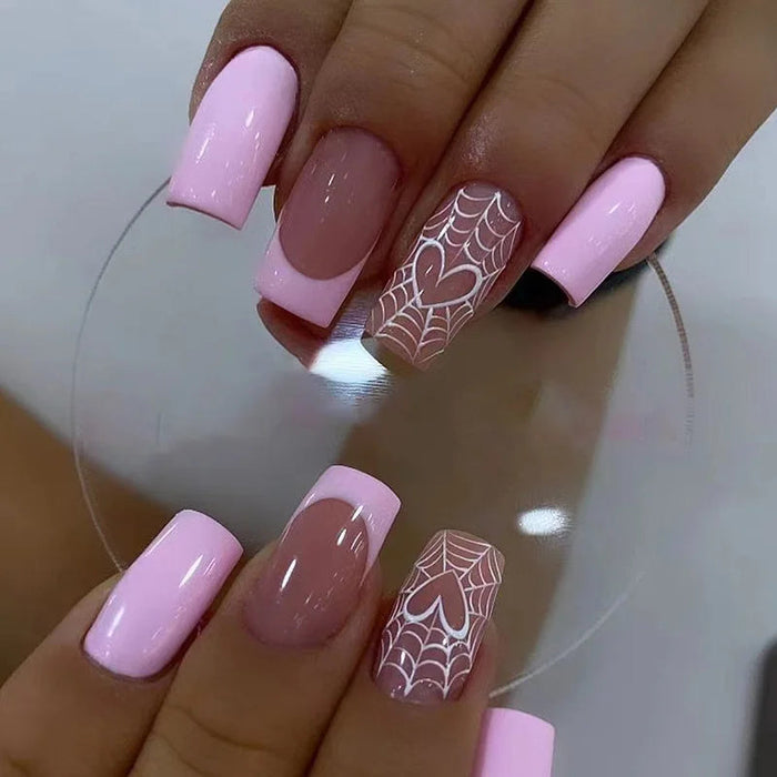 Valentine's Day Lilac and Mauve Heart Web Press On Nails