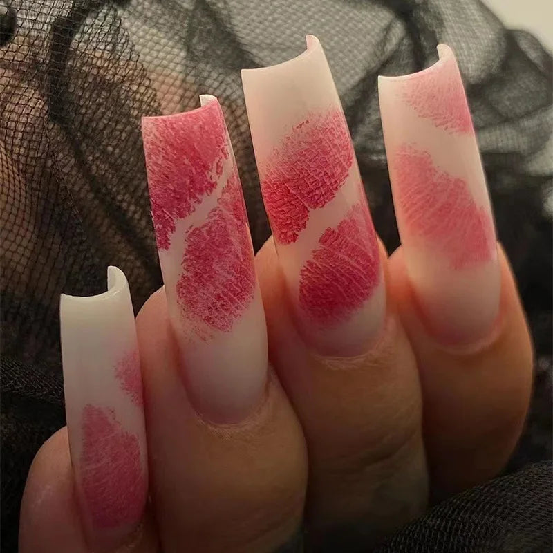 Valentine’s Day Pink and Red Kiss Print Press On Nails