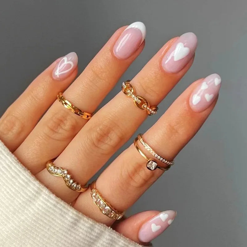 Valentine’s Day Sheer Pink French Tip Heart Press-On Nails