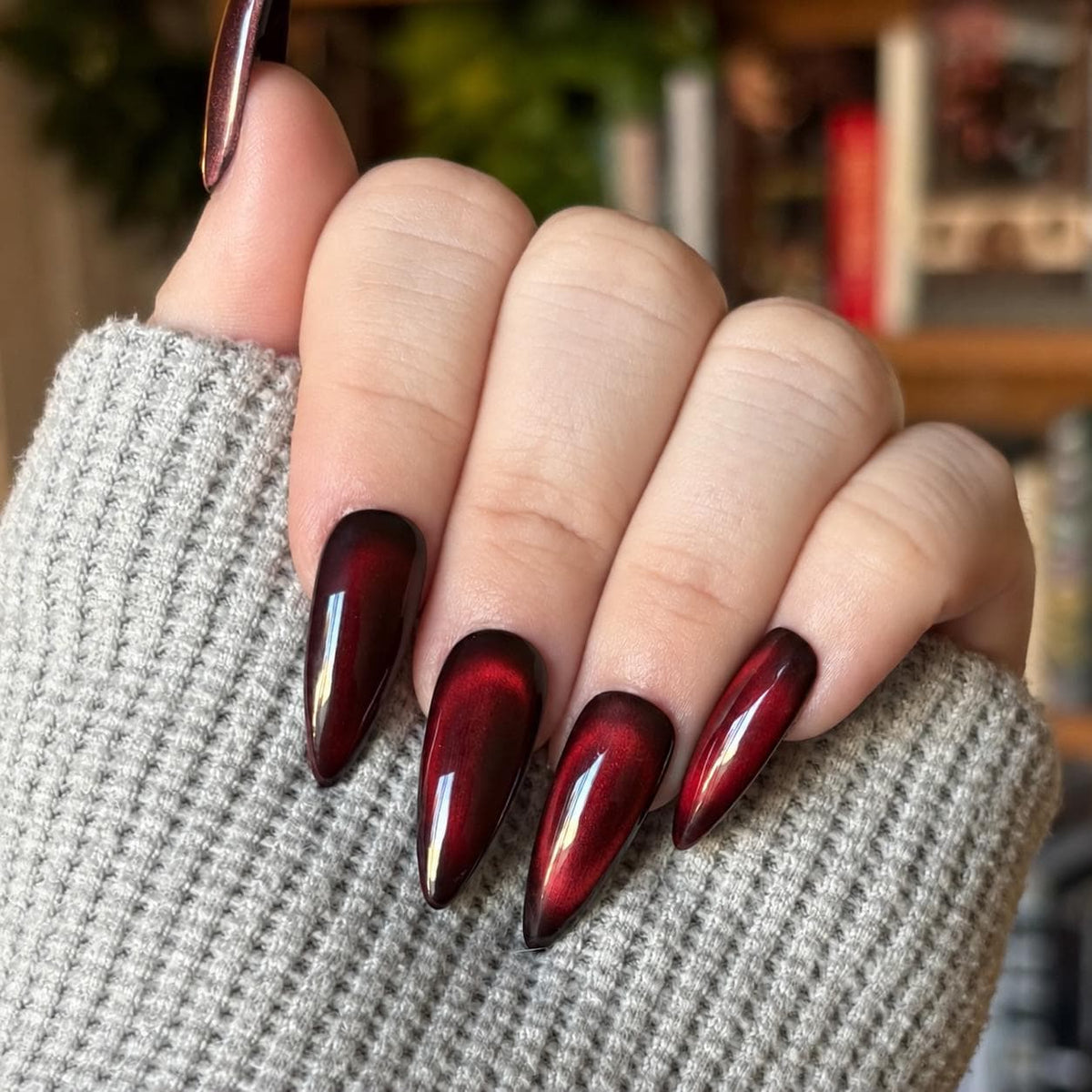 Vampire Burgundy Cat Eye Press On Nails for Halloween
