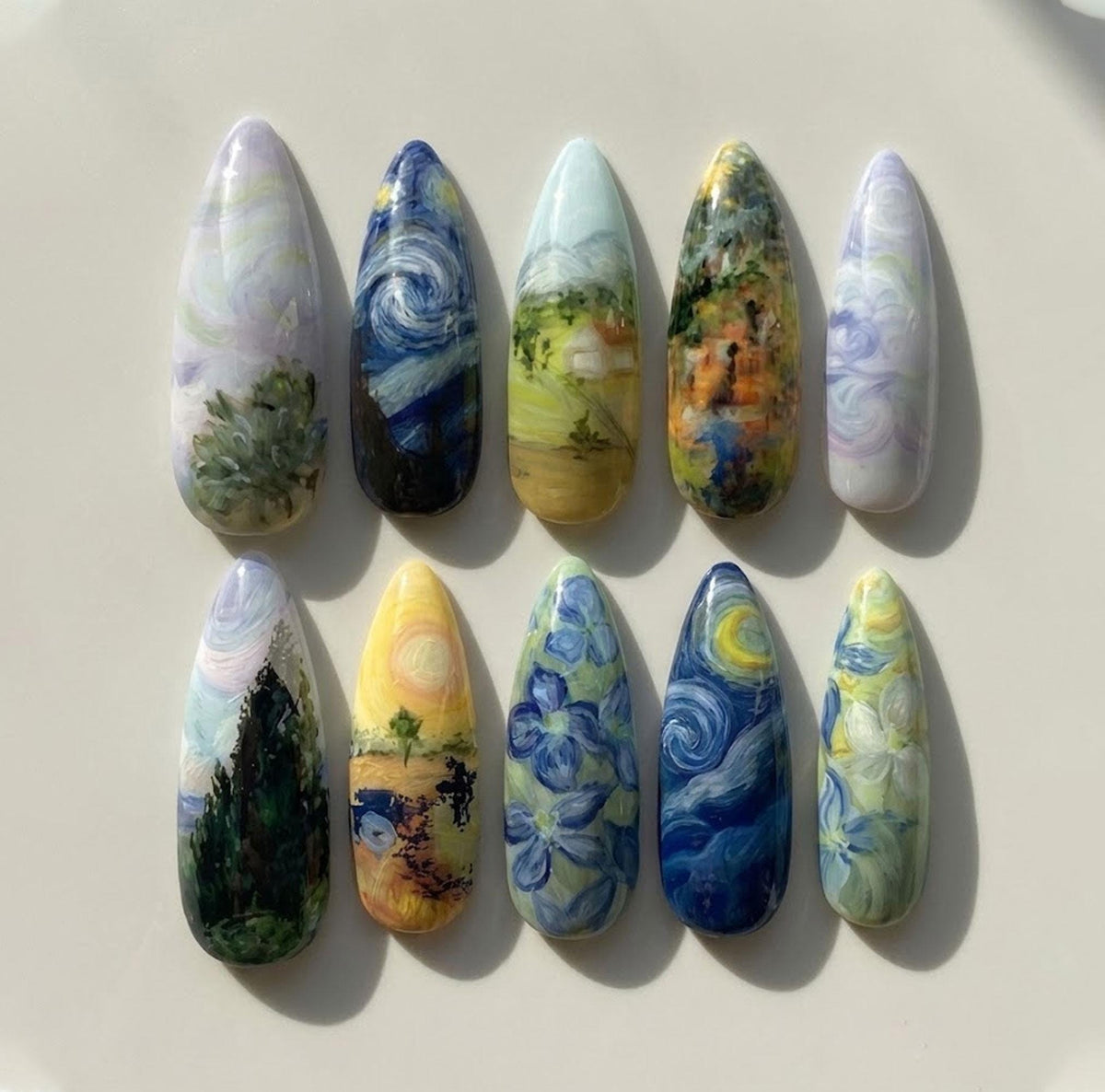 Van Gogh Starry Night Landscape and Floral Press On Nails