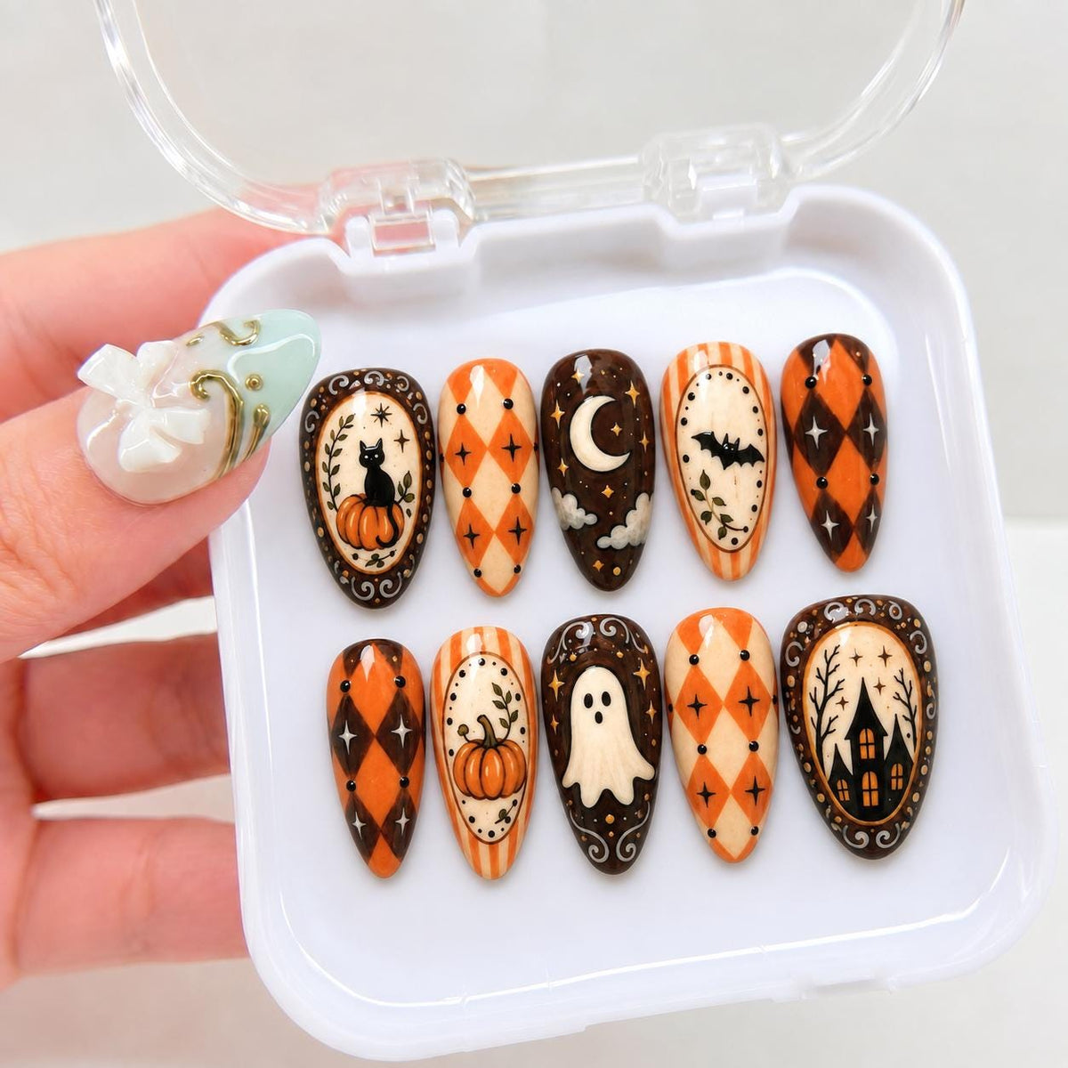 Vintage Halloween Pumpkin, Ghost, Cat and Haunted House Nail Set