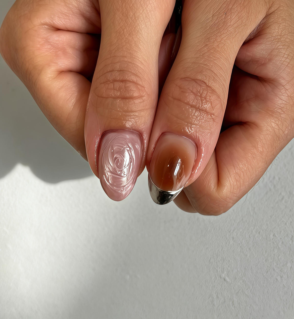 Vintage Vine Line Art Nails With Burgundy French Tips and Silver Accents