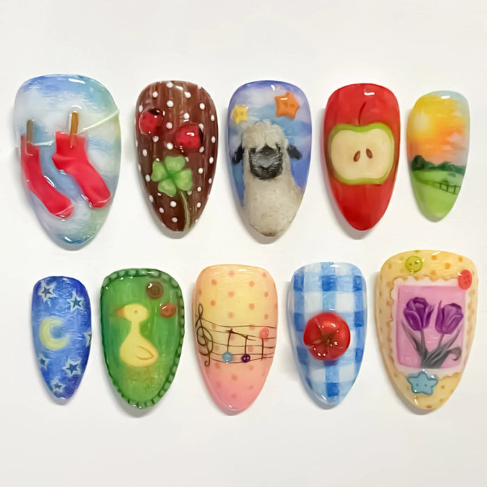 Whimsical Fruit, Floral and Celestial Press On Nail Art Set