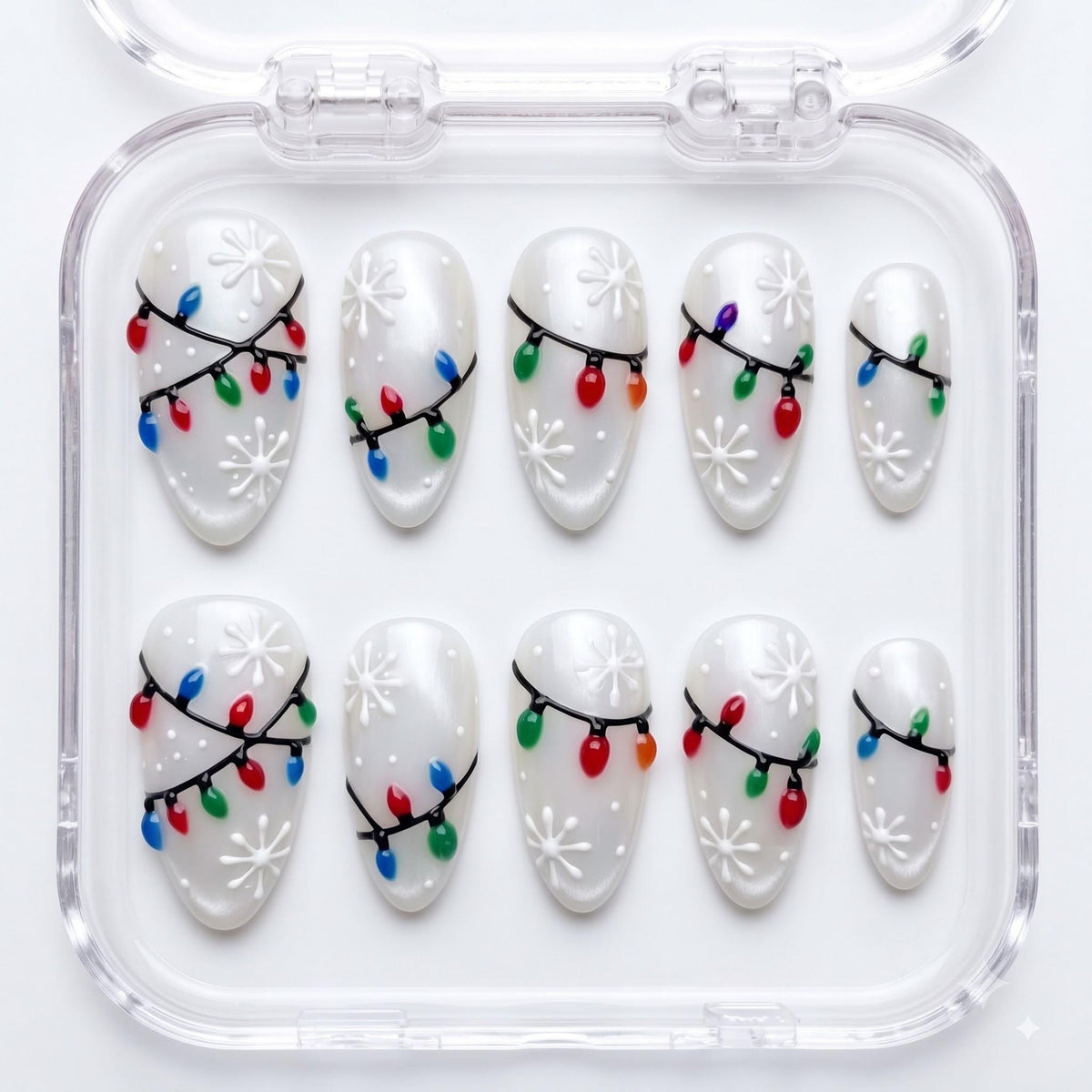 White Snowflake Christmas Light Press On Nails