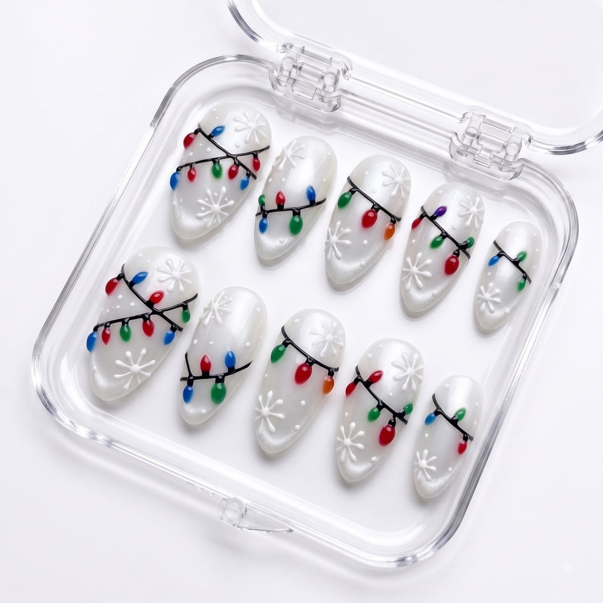 White Snowflake Christmas Light Press On Nails