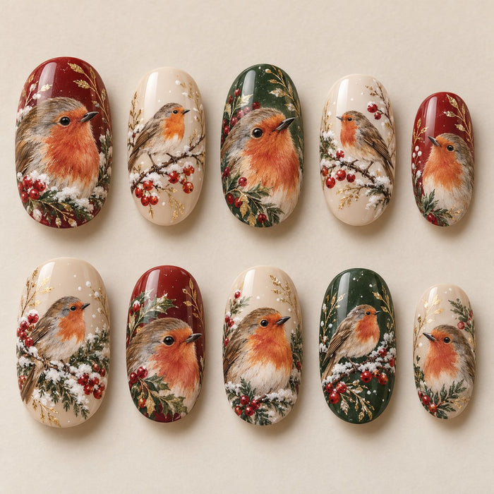 Winter Robin and Berry Nail Set