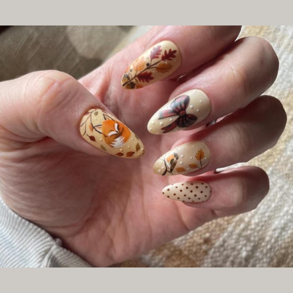 Woodland Autumn Nail Set With Foxes, Birds, Plaid Bows and Polka Dots
