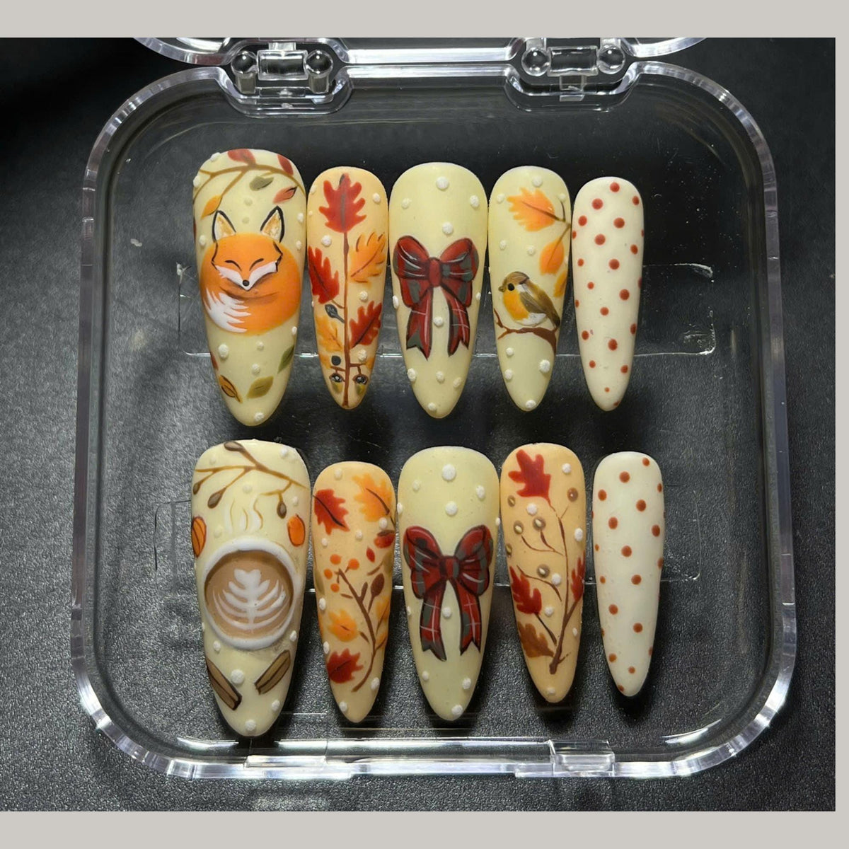 Woodland Autumn Nail Set With Foxes, Birds, Plaid Bows and Polka Dots