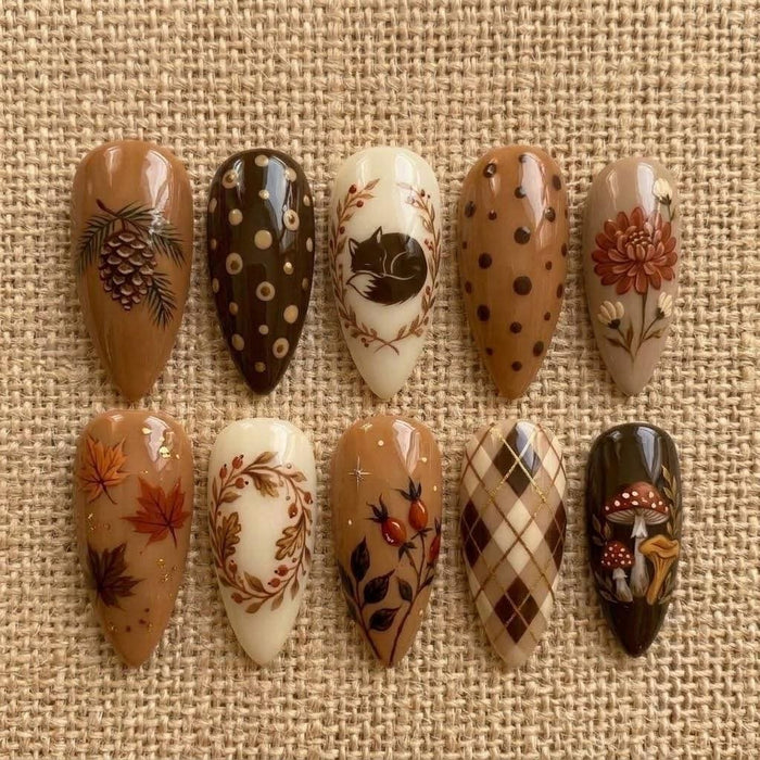 Woodland Fox, Mushroom & Pinecone Autumn Press On Nail Set