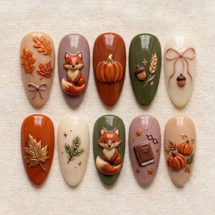 Woodland Fox, Pumpkin & Acorn Fall Press On Nail Set