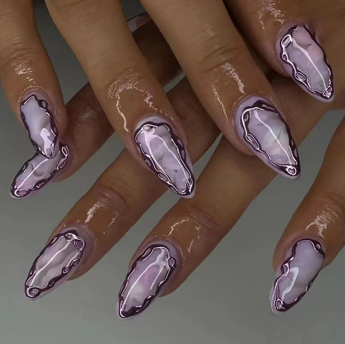 Y2K Lavender Liquid Glass Outline Press-On Nails