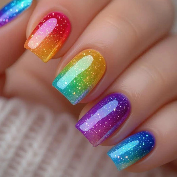 Y2K Rainbow Gradient Glitter Press On Nails