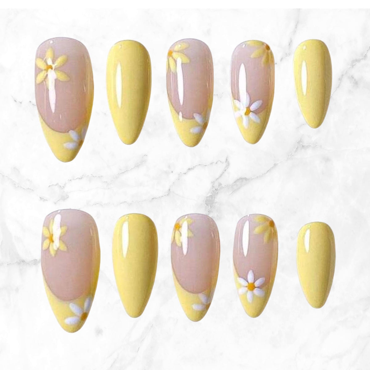 Yellow Daisy French Tip Press On Nails