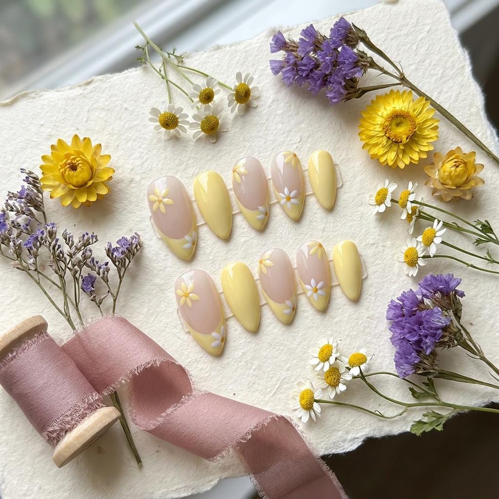 Yellow Daisy French Tip Press On Nails