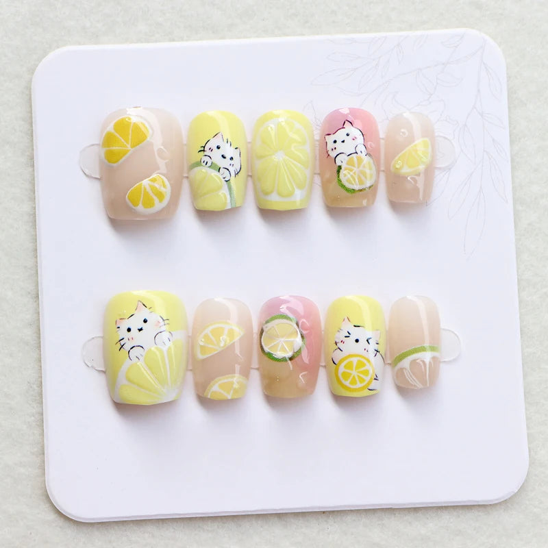 Yellow Lemon and Kitty Nail Set